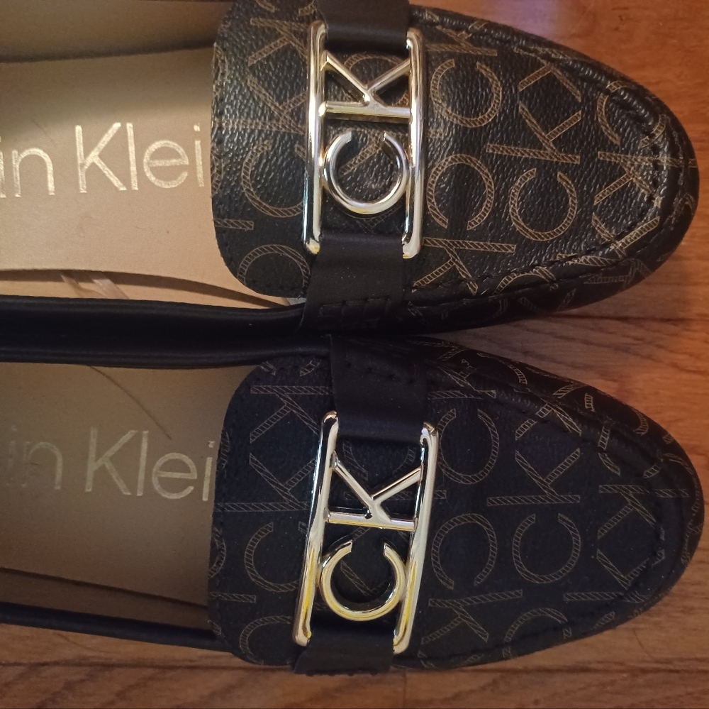 Calvin Klein Monogram Brown Loafers with Gold Accents